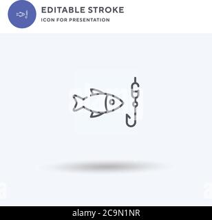 Fisch Haken Icon Vektor, gefüllt flache Zeichen, solide Piktogramm isoliert auf weiß, Logo-Illustration. Fischhaken-Symbol für Präsentation. Stock Vektor