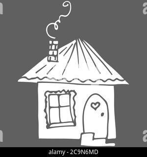 Vektorsymbol. Doodle handgezeichnetes Zeichen der Immobilie. Kindliche Illustration für Print, Web. Vektor Skizze Illustration - Landhaus. Kindliches drawin Stock Vektor