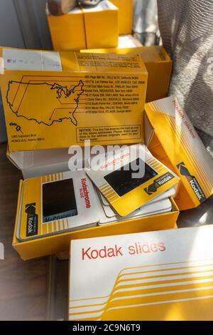 Vintage Analog Kodak Dias in Boxen, USA Stockfoto