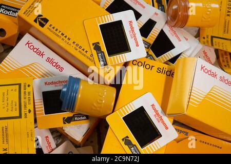 Vintage Analog Kodak Objektträger, Kartons und Behälter, USA Stockfoto