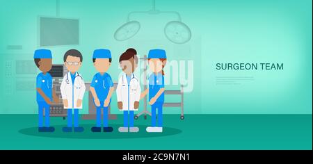 Surgeon Team Banner mit Chirurgen Team in Chirurgie Raum flach Design Vektor Illustration Stock Vektor