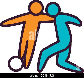 Spieler mit Balllinie und füllen Stil Icon Design, Fußball Fußball Sport Hobby Wettbewerb und Spiel Thema Vektor Illustration Stock Vektor