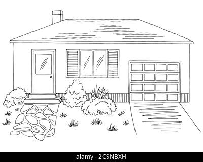 Haus außen Grafik schwarz weiß Skizze Illustration Vektor Stock Vektor