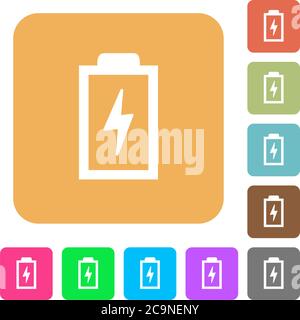 Akku mit Energie Symbol flache Symbole auf abgerundeten quadratischen lebendige Farbhintergründe. Stock Vektor
