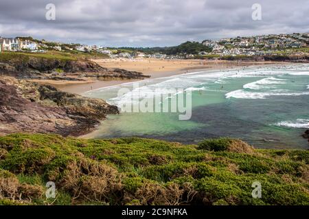 Polzeath - eine schöne Küstenlandschaft in Nord Cornwall Stockfoto