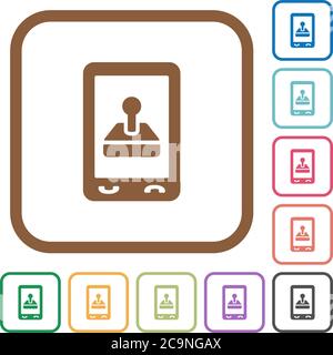 Mobile Gaming einfache Symbole in Farbe gerundeten quadratischen Rahmen auf weißem Hintergrund Stock Vektor