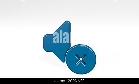 Lautstärkeregler aus einer Perspektive mit dem Schatten entfernen. Eine dicke Skulptur aus metallischen Materialien von 3D-Rendering. Illustration und Hintergrund Stockfoto