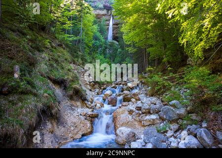 Pericnik Wasserfall im Triglav Nationalpark, Slovenjia Stockfoto