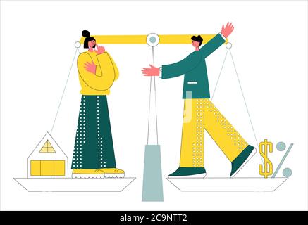 Haushypothek Konzept. Frau eine Entscheidung treffen Stock Vektor