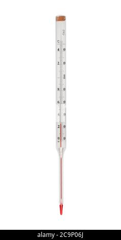 Thermometer mit einer Skala über hundert Grad celsius isoliert auf weißem Hintergrund Stockfoto