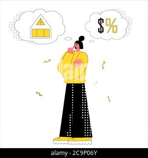 Haushypothek Konzept. Frau eine Entscheidung treffen Stock Vektor