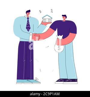 Haushypothek Konzept. Der Mensch hält das Haus in den Händen Stock Vektor