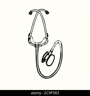 Stetothkope, handgezeichnete Doodle-Skizze, isolierte Illustration Stockfoto
