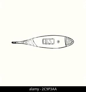 Digitales Thermometer isoliert, skizzieren einfache Doodle Zeichnung Stockfoto