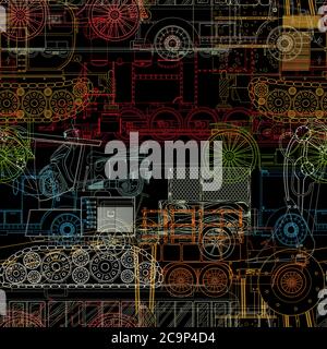 Fahrzeuge nahtlose Vektor-Muster in Farben Stock Vektor