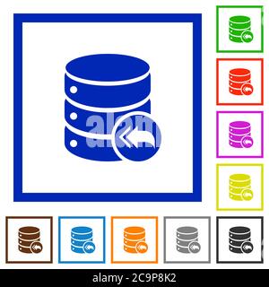 Datenbank Loopback flache Farbsymbole in quadratischen Rahmen auf weißem Hintergrund Stock Vektor