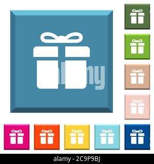 Geschenkbox weiße Icons auf kantigen quadratischen Knöpfen in verschiedenen trendigen Farben Stock Vektor