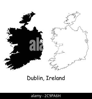 Dublin Irland. Detaillierte Landkarte mit Lage Pin auf Hauptstadt. Schwarze Silhouette und Umrisskarten isoliert auf weißem Hintergrund. EPS-Vektor Stock Vektor
