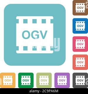 OGV Film-Format weiße flache Symbole auf Farbe abgerundeten quadratischen Hintergründen Stock Vektor