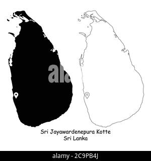 Sri Jayawardenepura Kotte, Sri Lanka. Detaillierte Landkarte mit Lage Pin auf Hauptstadt. Schwarze Silhouette und Umrisskarten isoliert auf weißem Rücken Stock Vektor