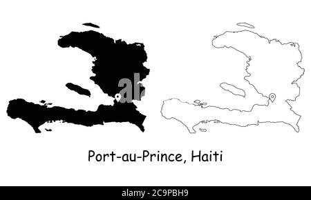 Port au Prince Haiti. Detaillierte Landeskarte mit Standort Pin auf Hauptstadt Stadt Schwarz Silhouette und Umriss Karten isoliert auf weißem Hintergrund EPS Vektor Stock Vektor