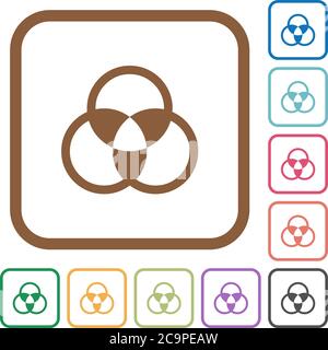 Farbmischung Einfache Symbole in farbigen abgerundeten quadratischen Rahmen auf weißem Hintergrund Stock Vektor