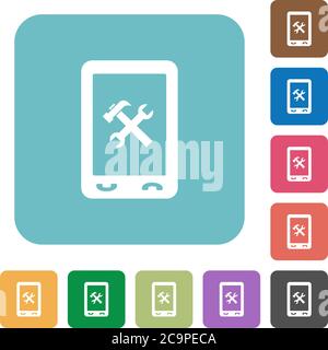 Mobile Wartung weiße flache Symbole auf Farbe abgerundeten quadratischen Hintergründen Stock Vektor