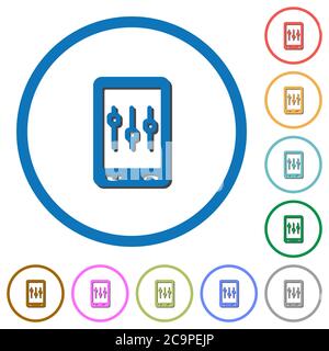 Mobile Optimierung flacher Farbvektorsymbole mit Schatten in runden Umrissen auf weißem Hintergrund Stock Vektor