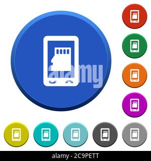 Mobile Speicherkarte runde, abgeschrägte Tasten mit glatten Oberflächen und flachen weißen Symbolen Stock Vektor