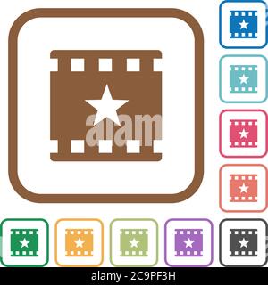 Markieren Sie einfache Symbole in farbigen abgerundeten quadratischen Rahmen auf weißem Hintergrund Stock Vektor