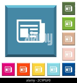 News weiße Icons auf kantigen quadratischen Knöpfen in verschiedenen trendigen Farben Stock Vektor