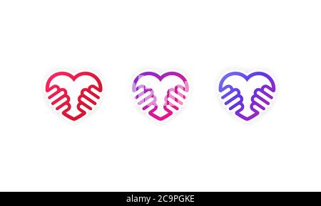 Hände Umarmungen Herz-Set Aufkleber. Valentinstag. Liebe consept. Vektor auf isoliertem weißem Hintergrund. EPS 10 Stock Vektor