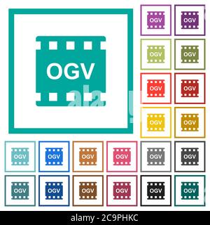 OGV-Film-Format flache Farbsymbole mit Quadranten-Rahmen auf weißem Hintergrund Stock Vektor