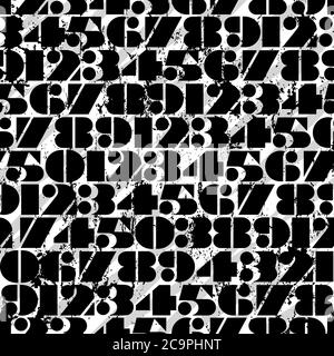 Nahtloses Muster Hintergrund, mit Zahlen, Striche und Spritzer, schwarz und weiß Stock Vektor