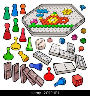 Cartoon Kritzeleien Brettspiele Objekte gesetzt Stock Vektor