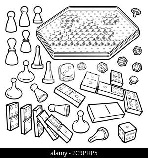 Cartoon Kritzeleien Brettspiele Objekte gesetzt Stock Vektor