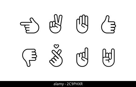 Verschiedene Gesten der menschlichen Hände eingestellt. Elemente für Web, Infografik, Präsentation, Kommunikation, Emoticons. Vektor auf isoliertem weißem Hintergrund. EPS Stock Vektor