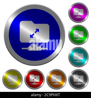 FTP Entkomprimieren Sie Symbole auf runden leuchtenden Münzen-wie Farbe Stahl Tasten Stock Vektor