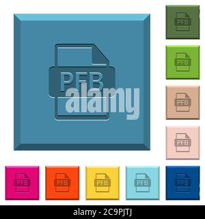 PFB Dateiformat gravierte Icons auf kantigen quadratischen Knöpfen in verschiedenen trendigen Farben Stock Vektor