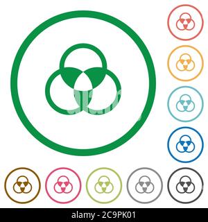 Farbmischung flache Farbsymbole in runden Umrissen auf weißem Hintergrund Stock Vektor