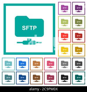 FTP über SSH flache Farbsymbole mit Quadrantenrahmen auf weißem Hintergrund Stock Vektor