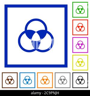 Farbmischung flache Farbsymbole in quadratischen Rahmen auf weißem Hintergrund Stock Vektor