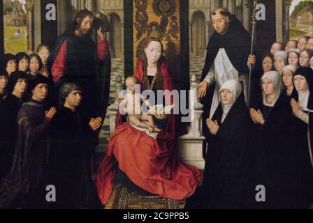 Hans Memling (h.1435-1494). Pintor alemán. La Virgen y el Niño entre Santiago y Santo Domingo,1488-1490. Museo del Louvre. París. Francia. Stockfoto