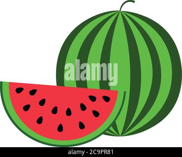 Stilisierte Illustration ganze und geschnitten Wassermelone Symbol isoliert auf weißem Hintergrund Stock Vektor