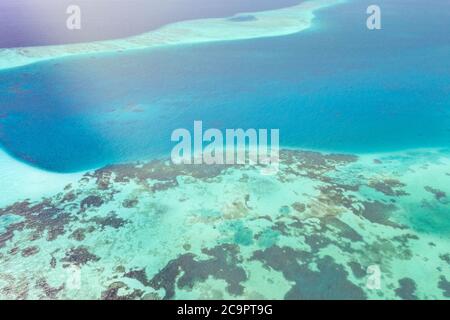 Tropische Inselantenne. Korallenriff mit türkisfarbener Lagune. Great Barrier Reef Stockfoto