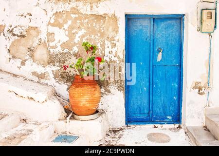 Architektur Details von Aegiali Dorf, Insel Amorgos, Griechenland Stockfoto