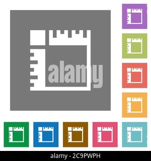 Leinwandlineale flache Symbole auf einfachen farbigen quadratischen Hintergründen Stock Vektor