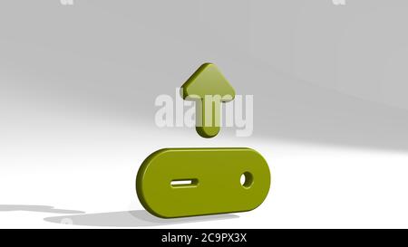Harddrive Upload Ständer mit Schatten. 3D-Illustration von metallischen Skulptur auf einem weißen Hintergrund mit milder Textur. Icon und Download Stockfoto