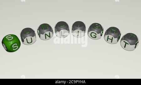 Kombination von SONNENLICHT durch kubische Buchstaben aus der oberen Perspektive gebaut, ausgezeichnet für das Konzept Präsentation. Hintergrund und schön. 3D-Illustration Stockfoto