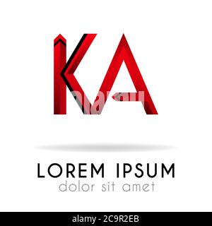 Bandlogo in dunkelroter Abstufung mit KA Letter. Kann auch für Firmenlogos, Websites, Organisationen verwendet werden. Kommunen, KMU, Berater Stock Vektor